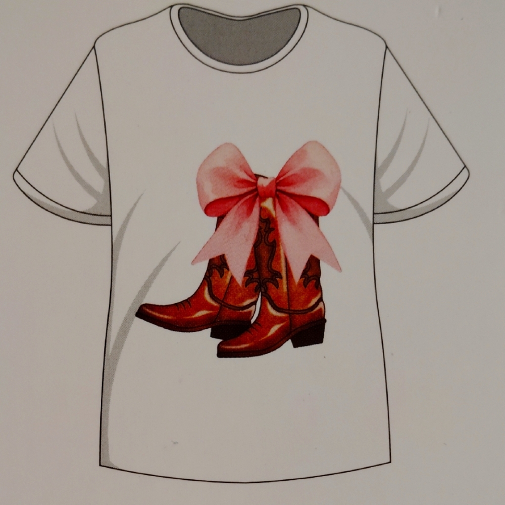 Gildan White Tee with Pink Bow and Brown Boots